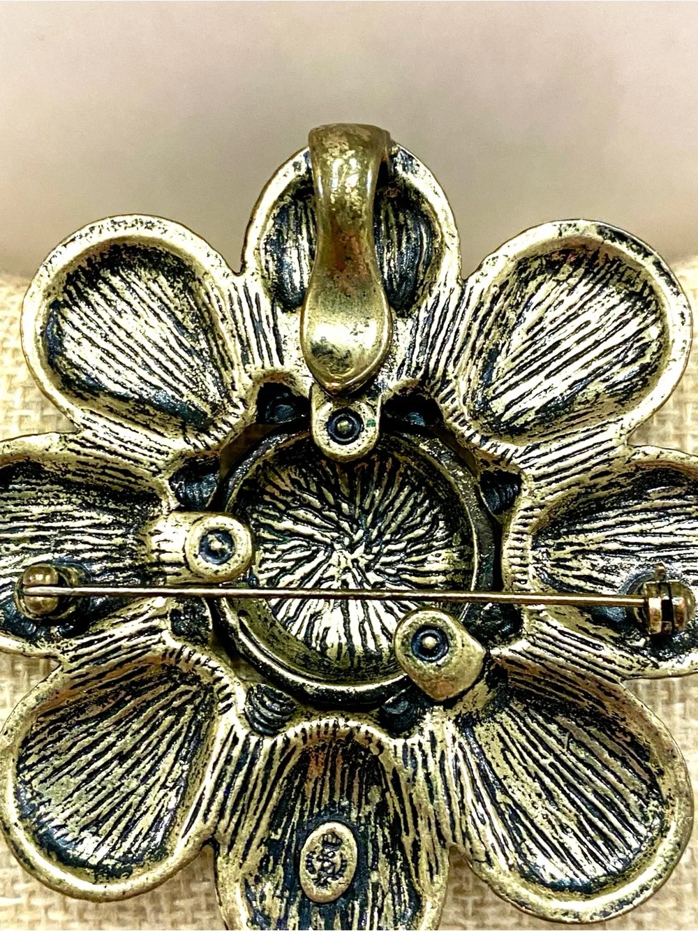 Premier Designs White and Blue Marbled Floral Brooch